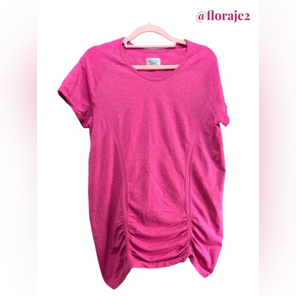 Athleta Fastest Track Short Sleeve Ruched Pink Tee Size XL - Picture 4 of 5